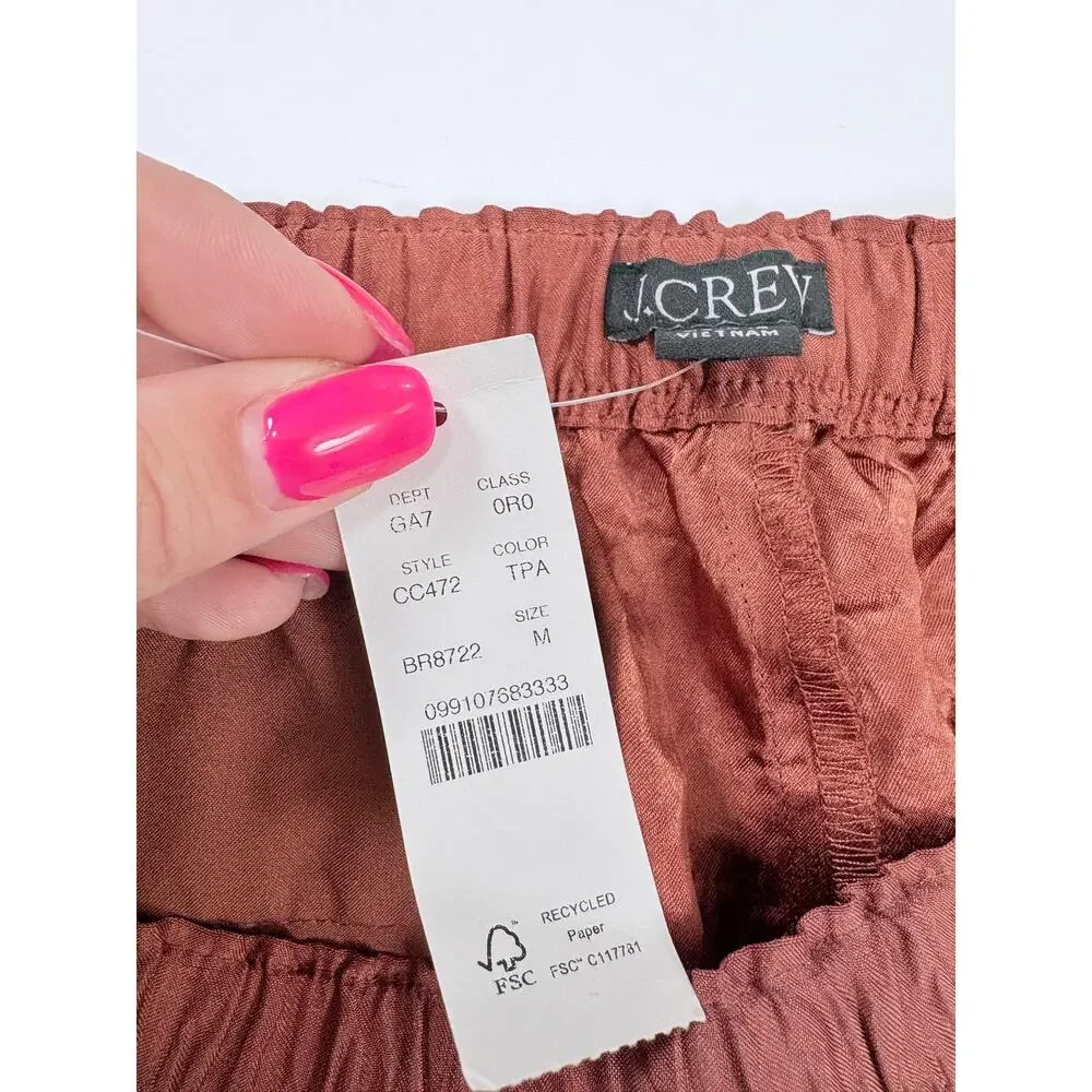 Boho Luxe Resort J.Crew Stratus Satin Wide Leg Pants Toasted Paprika M NWT